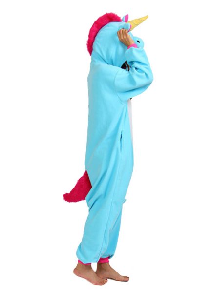 Pyjama Combinaison Licorne Bleu Vue de Côté