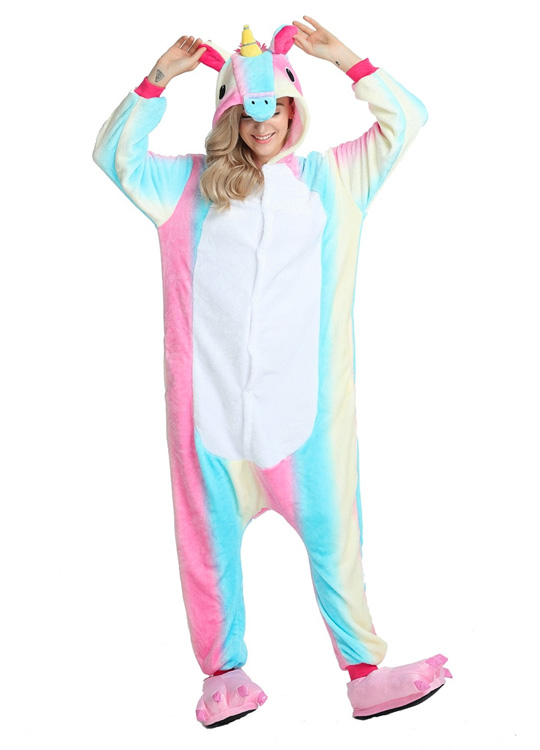 Déguisement pyjama licorne arc-en-ciel à capuche fille