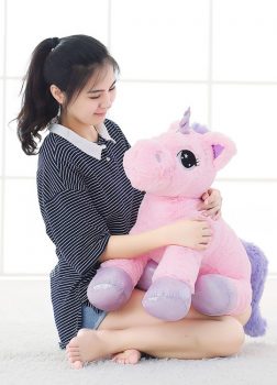 Nounours Licorne Géante Blanche et Rose - Taille